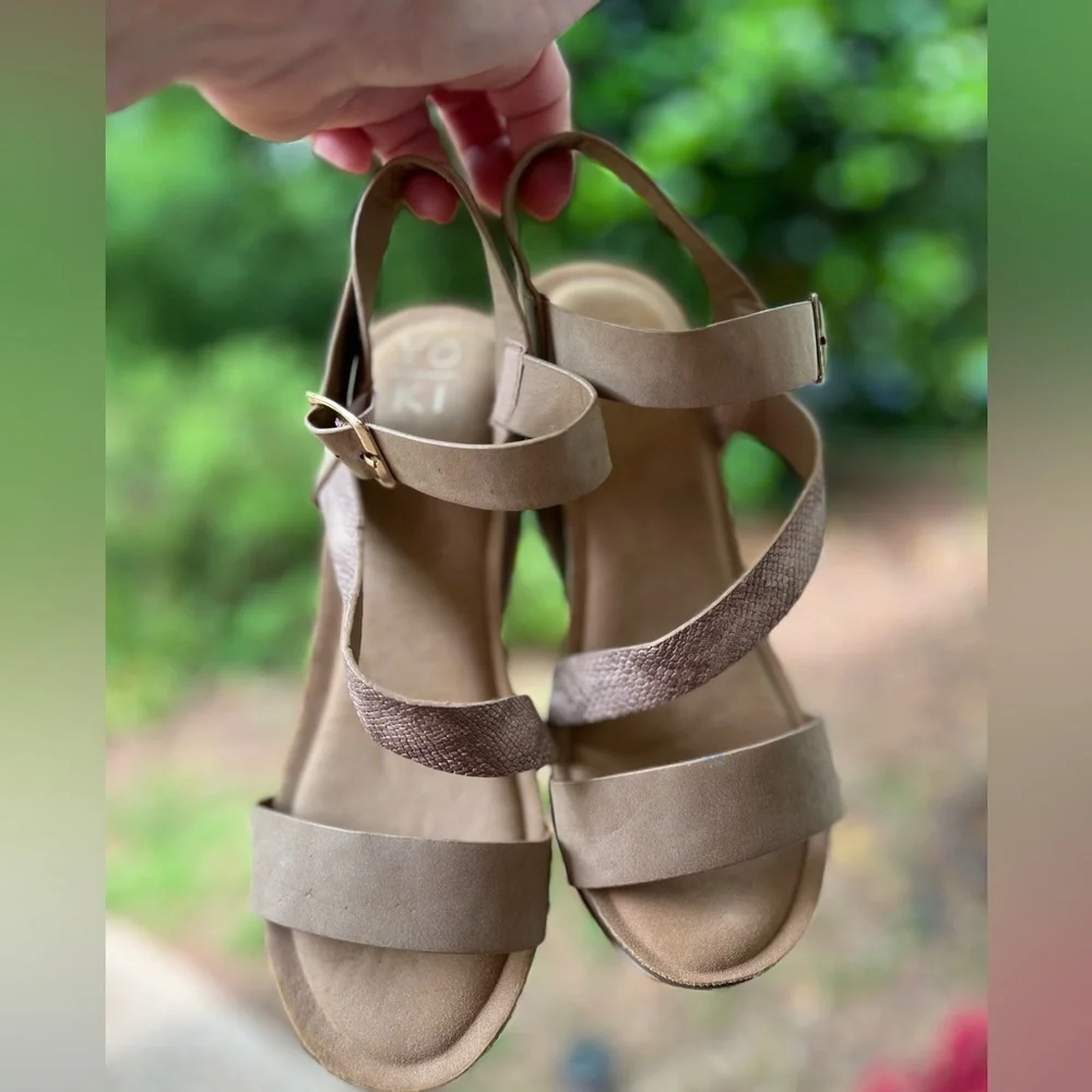 Yoki Beige Wedges with Buckle Strap. 10